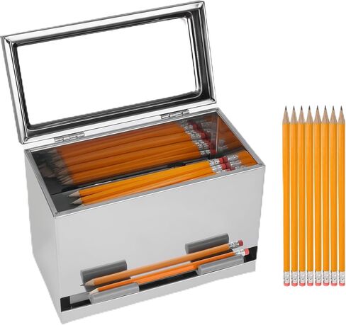 Pencil Dispenser for Classroom & Office Stainless Steel Pencil Dispenser Holder, Includes 50 Pre-Sharpened Pencils - Easy-Push Tabs, Non-Slip Rubber Feet - Metal Container for up to 200 Pencils in Saudi Arabia