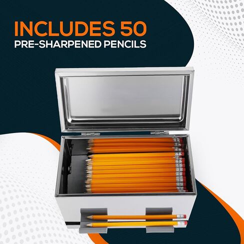 Pencil Dispenser for Classroom & Office Stainless Steel Pencil Dispenser Holder, Includes 50 Pre-Sharpened Pencils - Easy-Push Tabs, Non-Slip Rubber Feet - Metal Container for up to 200 Pencils in Saudi Arabia