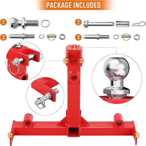 3 Point Trailer Hitch with 2 Inch Receiver Hay Bale Spear Attachment, 49" Hay Bale Spear & 2 Stabilizer Spears with Trailer Gooseneck Ball Drawbar in Saudi Arabia