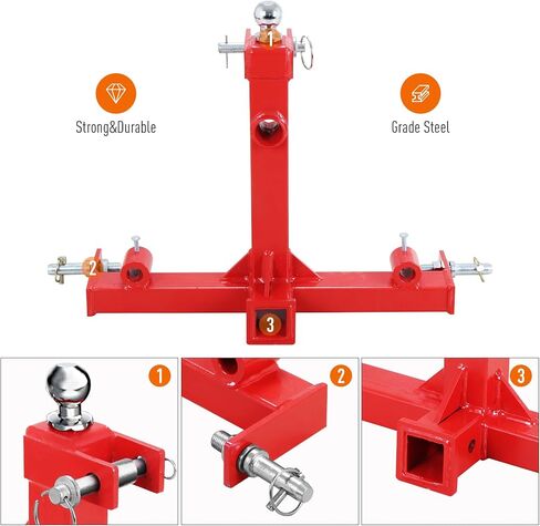 3 Point Trailer Hitch with 2 Inch Receiver Hay Bale Spear Attachment, 49" Hay Bale Spear & 2 Stabilizer Spears with Trailer Gooseneck Ball Drawbar in Saudi Arabia