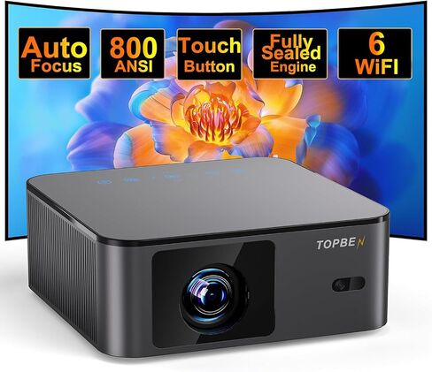 【لا توجد بقع سوداء وتركيز تلقائي وحجر المفاتيح】 جهاز عرض أصلي 1080P 21000LM WiFi 6 بلوتوث 5.2، جهاز عرض الفيديو المنزلي TOPBEN 4K يدعم زر اللمس/تكبير 50%/حقيبة ظهر محمولة للأماكن الخارجية 2024 جديدة in Saudi Arabia