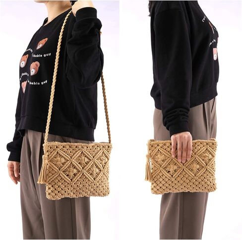 Ayliss Women's Handwoven Crossbody Handbag Summer Beach Shoulder Handbag Cotton Crochet Woven Handmade Purse Bag Tassel in Saudi Arabia