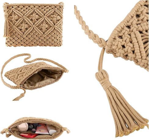 Ayliss Women's Handwoven Crossbody Handbag Summer Beach Shoulder Handbag Cotton Crochet Woven Handmade Purse Bag Tassel in Saudi Arabia