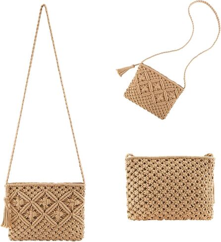 Ayliss Women's Handwoven Crossbody Handbag Summer Beach Shoulder Handbag Cotton Crochet Woven Handmade Purse Bag Tassel in Saudi Arabia