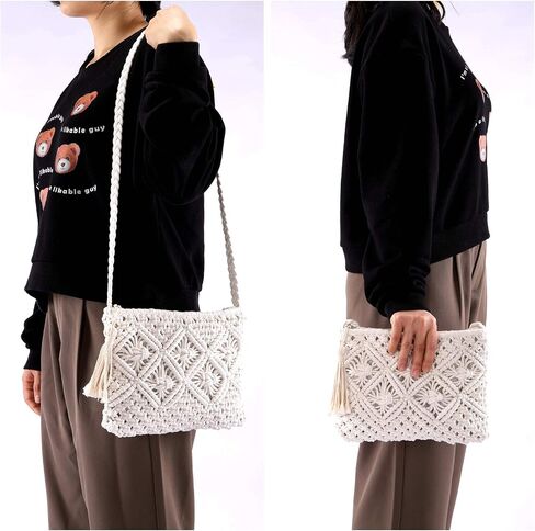 Ayliss Women's Handwoven Crossbody Handbag Summer Beach Shoulder Handbag Cotton Crochet Woven Handmade Purse Bag Tassel in Saudi Arabia