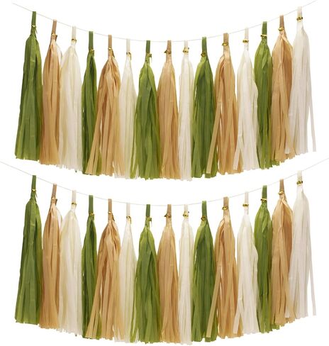 20Pcs Green Party Tassels Garlands, Green DIY Tissue Tassel Garland, Tissue Paper Tassel Garlands for Jungle Party, Greenery Woodland Baby Shower, Green Wedding, Home Decoration in Saudi Arabia