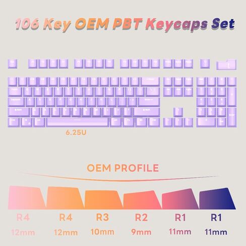 PBT Keycaps, Mechanical Keyboard Keycaps 60 Percent Purple 106 Keycap Set Custom Keycap Set, Shine Through Keycaps OEM Profile, Universal Compatiability for 100%, 75%, 65%, 60% Keyboard - Purple in Saudi Arabia