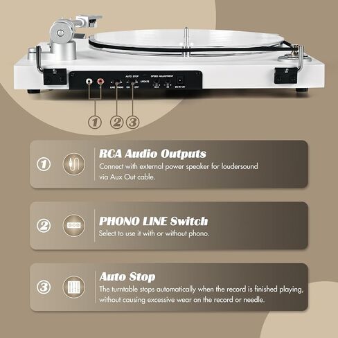 Record Player Turntable Built-in Phono Preamp, Vinyl Record Player with Adjustable Counterweight Magnetic Cartridge, Anti-Skate Control, Acrylic Platter, 33 or 45 RPM White in Saudi Arabia