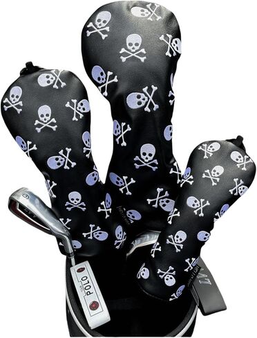 Golf Club Headcover 3 Wood Headcover Hybrid Head Covers Skulls Embroidery Premium Leather Driver Fairway Wood Hybrid Blade Mallet Putter Cover Magnetic Closure in Saudi Arabia
