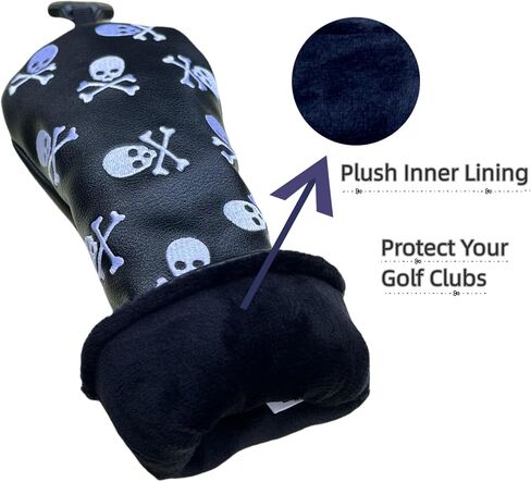 Golf Club Headcover 3 Wood Headcover Hybrid Head Covers Skulls Embroidery Premium Leather Driver Fairway Wood Hybrid Blade Mallet Putter Cover Magnetic Closure in Saudi Arabia
