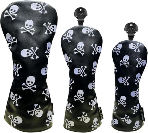 Golf Club Headcover 3 Wood Headcover Hybrid Head Covers Skulls Embroidery Premium Leather Driver Fairway Wood Hybrid Blade Mallet Putter Cover Magnetic Closure in Kuwait
