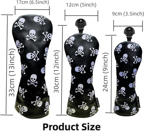 Golf Club Headcover 3 Wood Headcover Hybrid Head Covers Skulls Embroidery Premium Leather Driver Fairway Wood Hybrid Blade Mallet Putter Cover Magnetic Closure in Kuwait