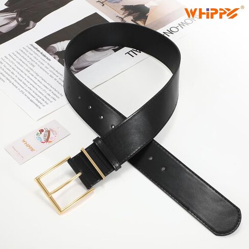أحزمة الخصر الجلدية الواسعة للسيدات من WHIPPY للفساتين والسراويل وحزام الخصر الجلدي الأنيق للنساء مع إبزيم ذهبي in Kuwait