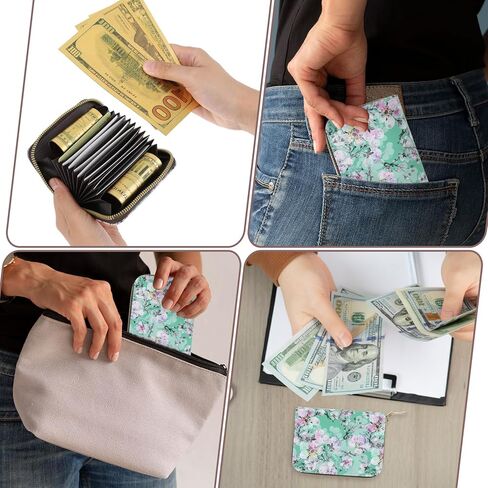 RFID Blocking Credit Card Wallet, Women Small Card Holder PU Leather ID Card Case Coin Pouch Bussiness Card Organizer in Kuwait
