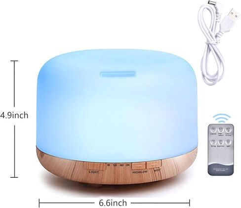 Essential Oil Diffuser with Essential Oils Set, 500ml Aromatherapy Diffuser with Remote Control - 7 LED Colors, Timer, Auto Shut-Off and 4 Essential Oils -Rose, Ocean, Lavender, White Tea in Saudi Arabia