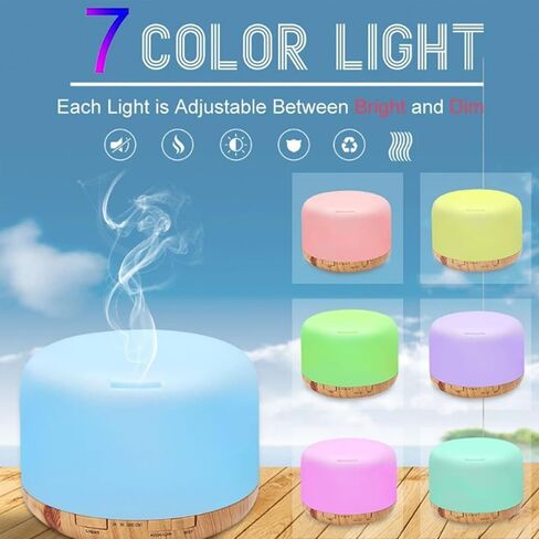 Essential Oil Diffuser with Essential Oils Set, 500ml Aromatherapy Diffuser with Remote Control - 7 LED Colors, Timer, Auto Shut-Off and 4 Essential Oils -Rose, Ocean, Lavender, White Tea in Saudi Arabia