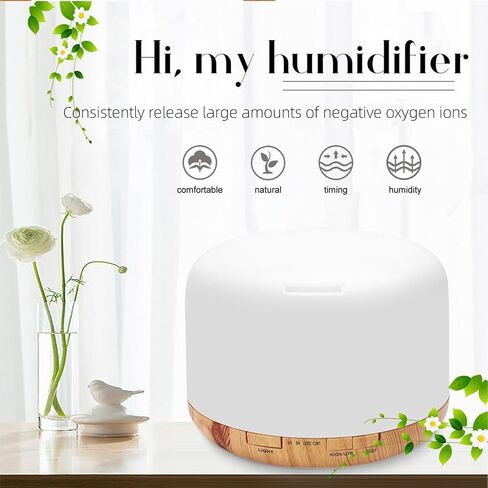 Essential Oil Diffuser with Essential Oils Set, 500ml Aromatherapy Diffuser with Remote Control - 7 LED Colors, Timer, Auto Shut-Off and 4 Essential Oils -Rose, Ocean, Lavender, White Tea in Saudi Arabia