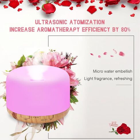 Essential Oil Diffuser with Essential Oils Set, 500ml Aromatherapy Diffuser with Remote Control - 7 LED Colors, Timer, Auto Shut-Off and 4 Essential Oils -Rose, Ocean, Lavender, White Tea in Saudi Arabia