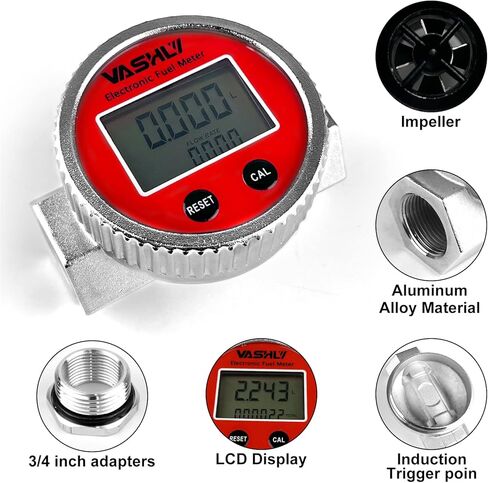 مقياس التدفق التوربيني Vashly 3/4 بوصة مع شاشة LCD رقمية لقياس بنزين الكيروسين الديزل (مربع) in Kuwait