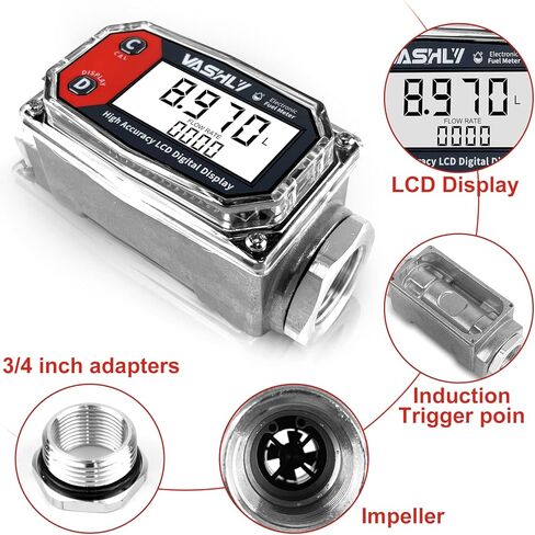 Vashly Turbine Flow Meter 3/4" inch with Digital LCD Display for Measure Diesel Kerosene Gasoline (Square) in Saudi Arabia