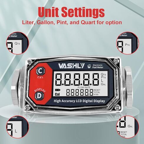 Vashly Turbine Flow Meter 3/4" inch with Digital LCD Display for Measure Diesel Kerosene Gasoline (Square) in Saudi Arabia
