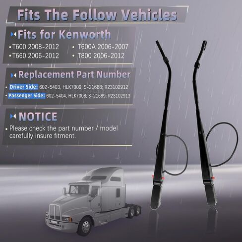 602-5403 602-5404 Pair Windshield Wiper Arm Fits for Kenworth T600 2008-2012, T600A 2006-2007, T660 2006-2012, T800 2006-2012 R23102912 R23102913 (Driver & Passenger Side) in Saudi Arabia