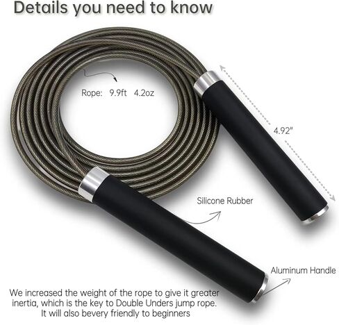 HANDIO Jump Rope, 1/2 lb Weighted Jump Rope for Boxing, Cardio, Crossfit Workout, 8~10ft Range Adjustable Length Steel Ropes with Ball Bearings and Metal Handles, Jumpropes Suitable for Men and Women Jump Rope for Fitness Training Exercise in Saudi Arabia
