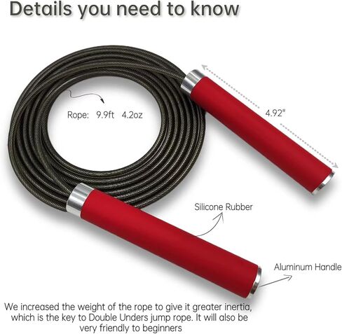 HANDIO Jump Rope, 1/2 lb Weighted Jump Rope for Boxing, Cardio, Crossfit Workout, 8~10ft Range Adjustable Length Steel Ropes with Ball Bearings and Metal Handles, Jumpropes Suitable for Men and Women Jump Rope for Fitness Training Exercise in Saudi Arabia