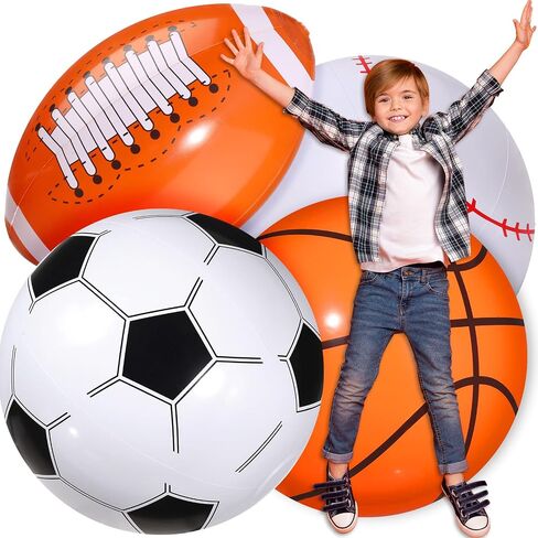 Sosation 4 Pcs Giant Inflatable Beach Ball 30inch Large Baseball Soccer Basketball Football 2.5ft Inflatable Sport Ball for Summer Pool Beach Outdoor Sports Themed Party(Various Style) in Saudi Arabia