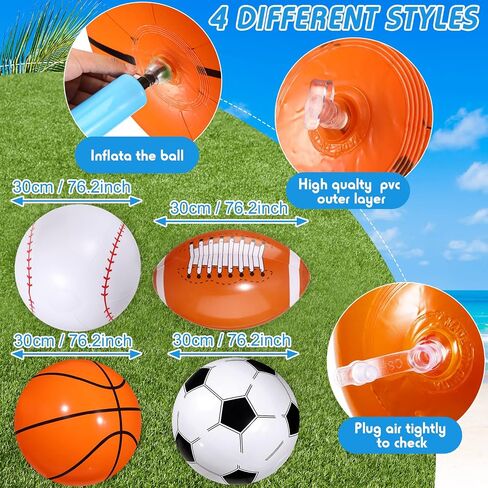 Sosation 4 Pcs Giant Inflatable Beach Ball 30inch Large Baseball Soccer Basketball Football 2.5ft Inflatable Sport Ball for Summer Pool Beach Outdoor Sports Themed Party(Various Style) in Saudi Arabia