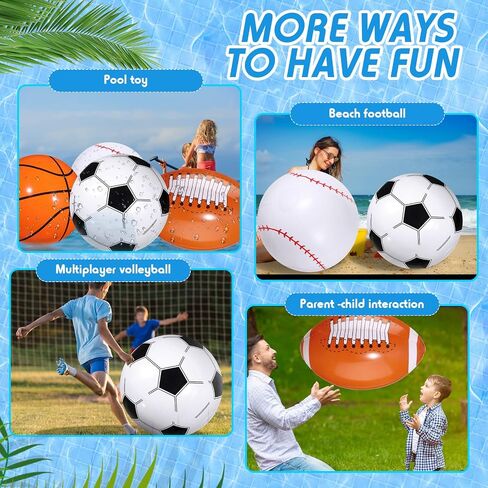 Sosation 4 Pcs Giant Inflatable Beach Ball 30inch Large Baseball Soccer Basketball Football 2.5ft Inflatable Sport Ball for Summer Pool Beach Outdoor Sports Themed Party(Various Style) in Saudi Arabia