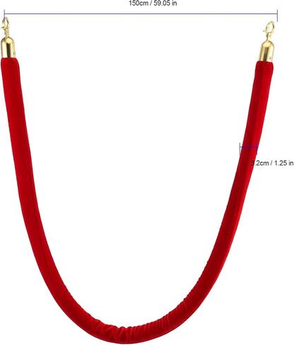 4 Pack 5 Feet Red Velvet Stanchion Rope, 1-1/4 Inch Luxurious Crowd Control Rope Barrier with Polished Gold Hooks, Velvet Rope Queue Barrier Rope for Movie Theaters, Hotels, Grand Openings in Saudi Arabia