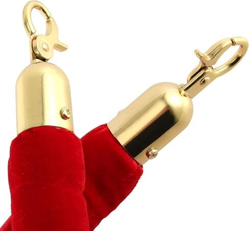 4 Pack 5 Feet Red Velvet Stanchion Rope, 1-1/4 Inch Luxurious Crowd Control Rope Barrier with Polished Gold Hooks, Velvet Rope Queue Barrier Rope for Movie Theaters, Hotels, Grand Openings in Saudi Arabia