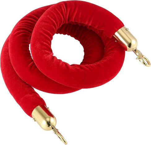 4 Pack 5 Feet Red Velvet Stanchion Rope, 1-1/4 Inch Luxurious Crowd Control Rope Barrier with Polished Gold Hooks, Velvet Rope Queue Barrier Rope for Movie Theaters, Hotels, Grand Openings in Saudi Arabia