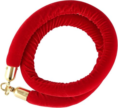 4 Pack 5 Feet Red Velvet Stanchion Rope, 1-1/4 Inch Luxurious Crowd Control Rope Barrier with Polished Gold Hooks, Velvet Rope Queue Barrier Rope for Movie Theaters, Hotels, Grand Openings in Saudi Arabia