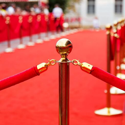 4 Pack 5 Feet Red Velvet Stanchion Rope, 1-1/4 Inch Luxurious Crowd Control Rope Barrier with Polished Gold Hooks, Velvet Rope Queue Barrier Rope for Movie Theaters, Hotels, Grand Openings in Saudi Arabia