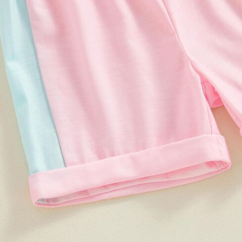 Toddler Baby Girl Clothes Patchwork Color Summer Outfit Short Sleeve Crew Neck T Shirt Tops and Jogger Shorts Set in Saudi Arabia