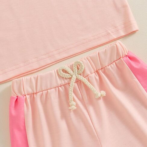 Toddler Baby Girl Clothes Patchwork Color Summer Outfit Short Sleeve Crew Neck T Shirt Tops and Jogger Shorts Set in Saudi Arabia