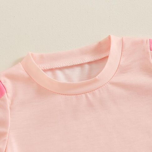 Toddler Baby Girl Clothes Patchwork Color Summer Outfit Short Sleeve Crew Neck T Shirt Tops and Jogger Shorts Set in Saudi Arabia