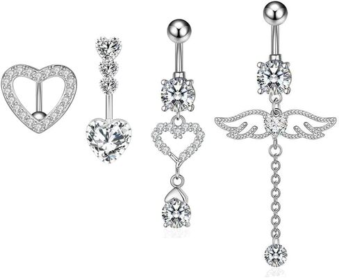 14G Surgical Steel Belly Button Rings Round/Love Heart Clear CZ Navel Curved Barbell Studs Sexy Body Piercing in Saudi Arabia