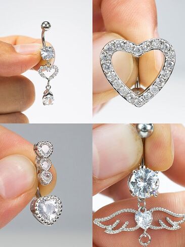 14G Surgical Steel Belly Button Rings Round/Love Heart Clear CZ Navel Curved Barbell Studs Sexy Body Piercing in Saudi Arabia