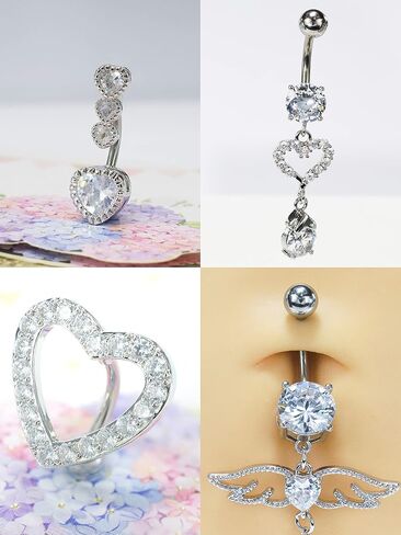 14G Surgical Steel Belly Button Rings Round/Love Heart Clear CZ Navel Curved Barbell Studs Sexy Body Piercing in Saudi Arabia