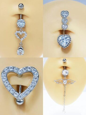 14G Surgical Steel Belly Button Rings Round/Love Heart Clear CZ Navel Curved Barbell Studs Sexy Body Piercing in Saudi Arabia