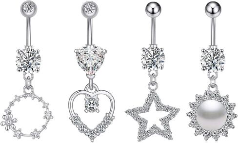 14G Surgical Steel Belly Button Rings Round/Love Heart Clear CZ Navel Curved Barbell Studs Sexy Body Piercing in Saudi Arabia
