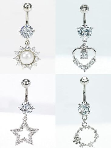 14G Surgical Steel Belly Button Rings Round/Love Heart Clear CZ Navel Curved Barbell Studs Sexy Body Piercing in Saudi Arabia