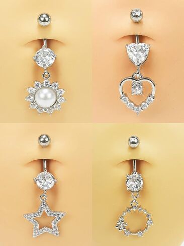 14G Surgical Steel Belly Button Rings Round/Love Heart Clear CZ Navel Curved Barbell Studs Sexy Body Piercing in Saudi Arabia