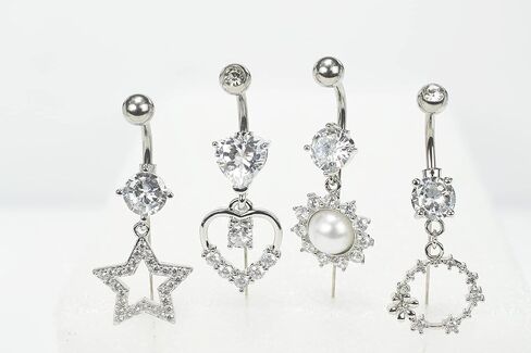14G Surgical Steel Belly Button Rings Round/Love Heart Clear CZ Navel Curved Barbell Studs Sexy Body Piercing in Saudi Arabia