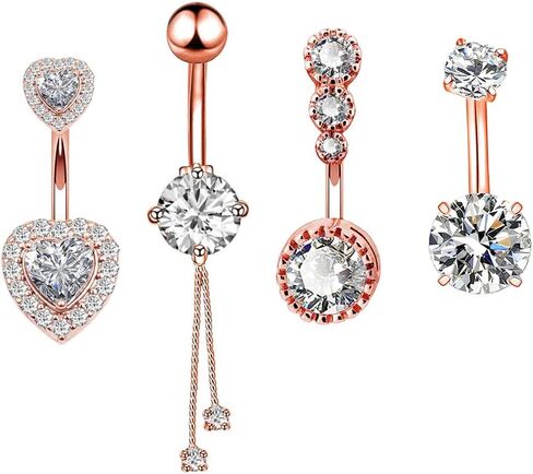 14G Surgical Steel Belly Button Rings Round/Love Heart Clear CZ Navel Curved Barbell Studs Sexy Body Piercing in Saudi Arabia