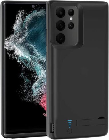 Fey Galaxy S22 Ultra Battery Case, 5000mAh Rechargeable Battery Charging Case for Samsung Galaxy S22 Ultra 5G External Backup Battery Power Bank Charger Case,Extended Your Battery Life Black in Kuwait