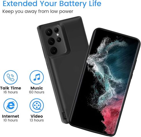 Fey Galaxy S22 Ultra Battery Case, 5000mAh Rechargeable Battery Charging Case for Samsung Galaxy S22 Ultra 5G External Backup Battery Power Bank Charger Case,Extended Your Battery Life Black in Kuwait